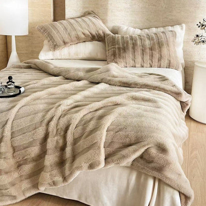 Plush Striped Fur Blanket