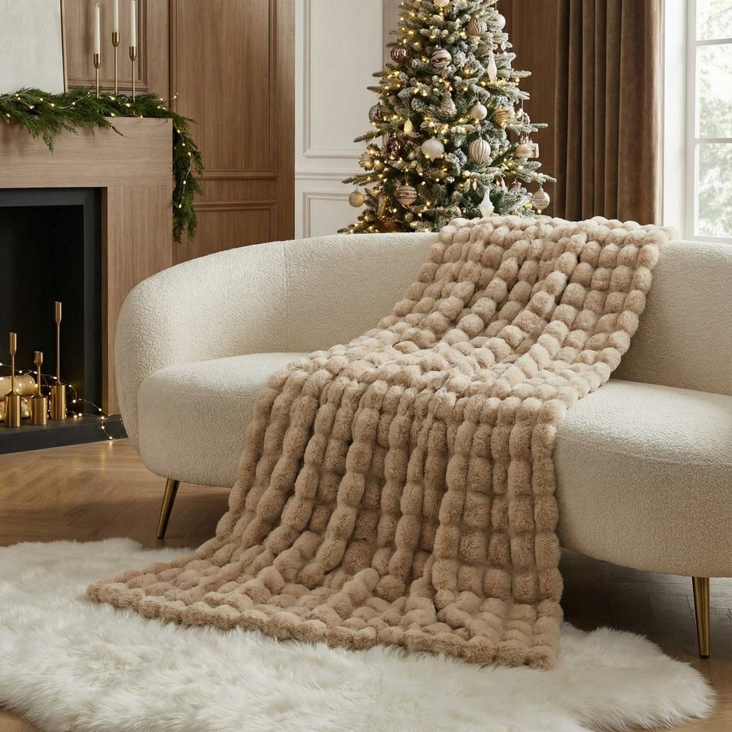 Rabbit Faux-Fur Blanket Throw